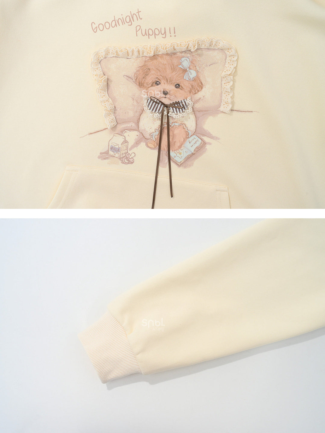 Lace Trim Puppy Graphic Hoodie