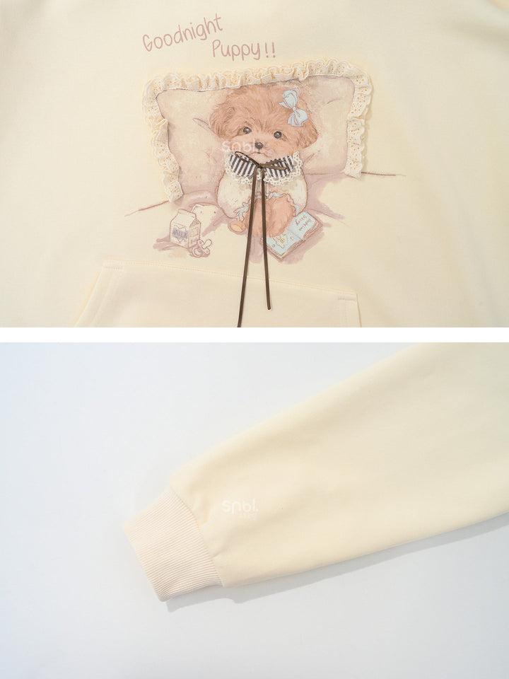 Lace Trim Puppy Graphic Hoodie