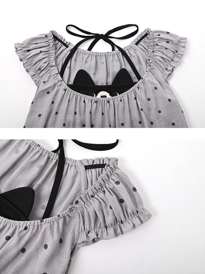 Polka Dot Cat Faux Two-Piece Top