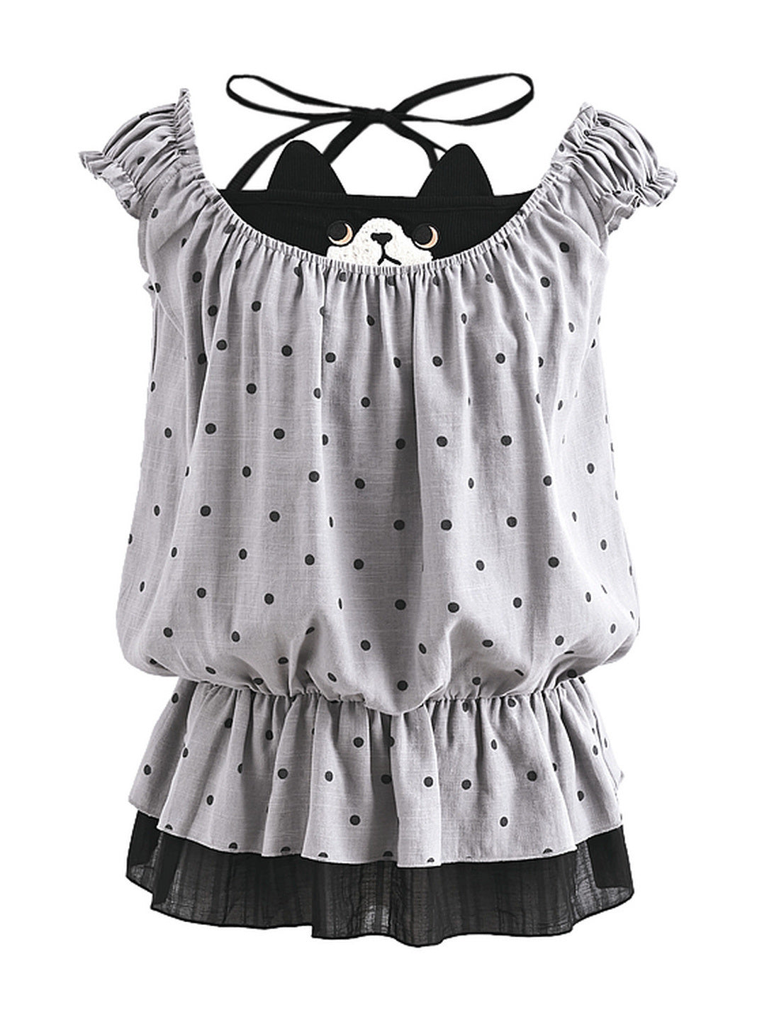 Polka Dot Cat Faux Two-Piece Top