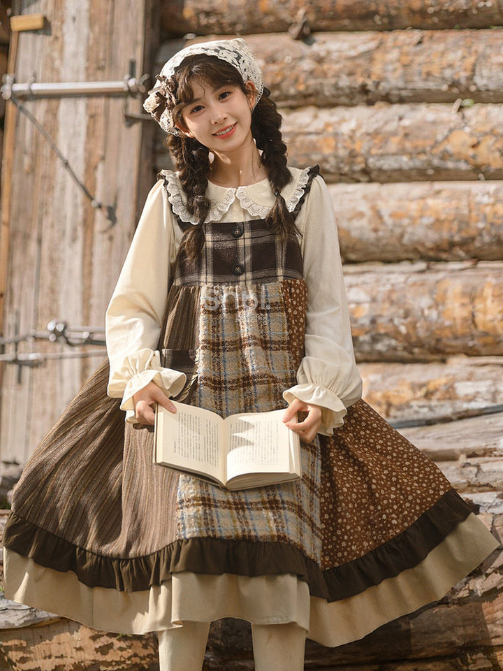 Mori Kei Patchwork Pinafore Dress