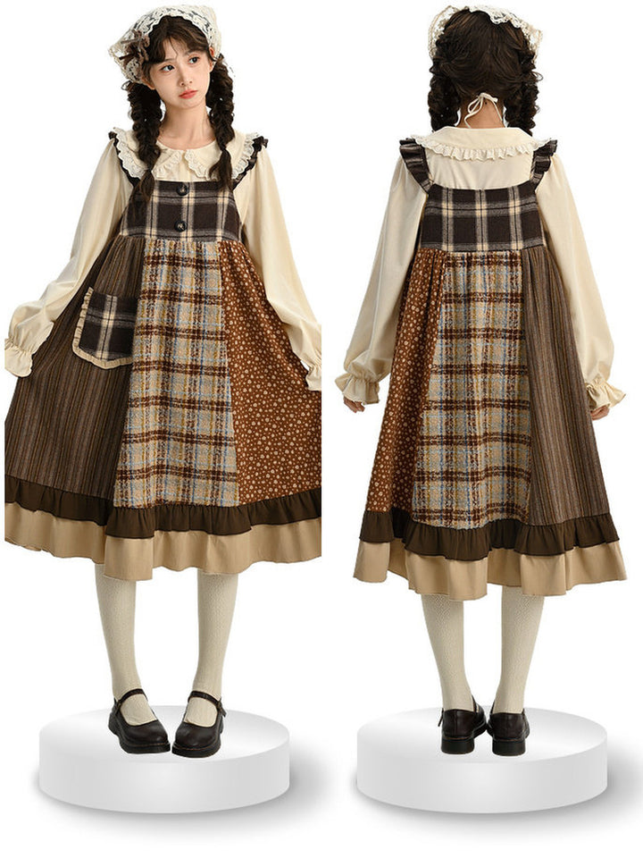 Mori Kei Patchwork Pinafore Dress