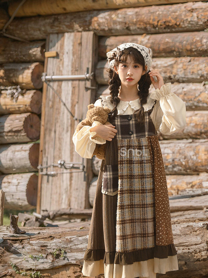 Mori Kei Patchwork Pinafore Dress