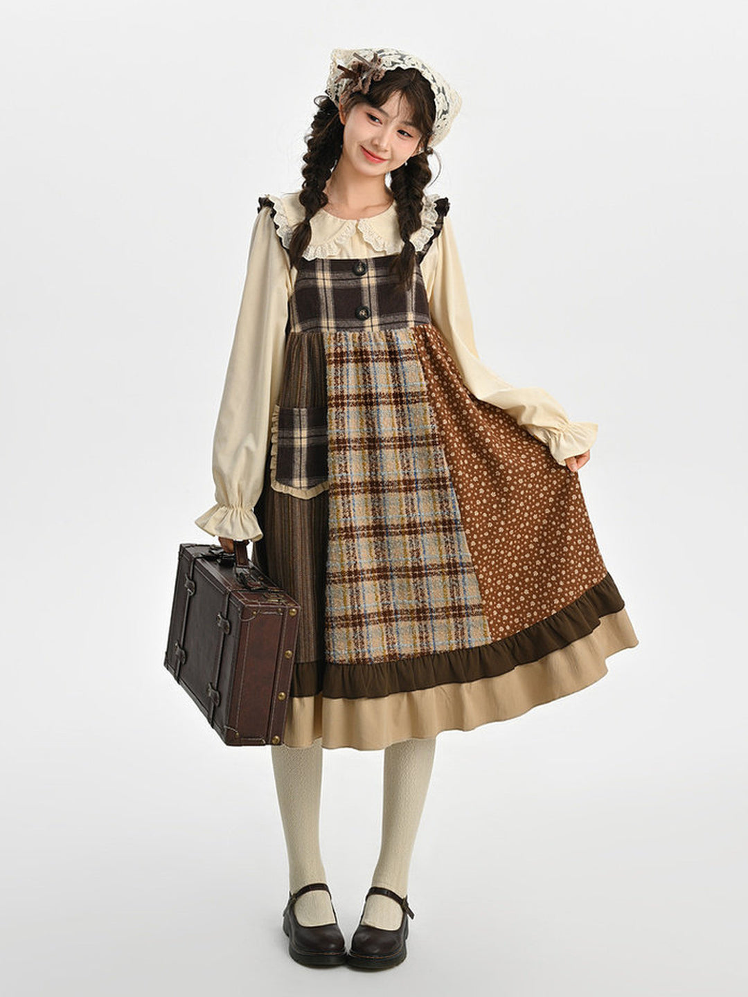 Mori Kei Patchwork Pinafore Dress