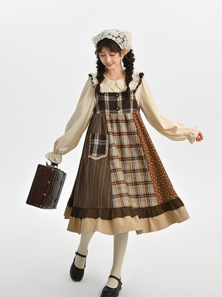 Mori Kei Patchwork Pinafore Dress