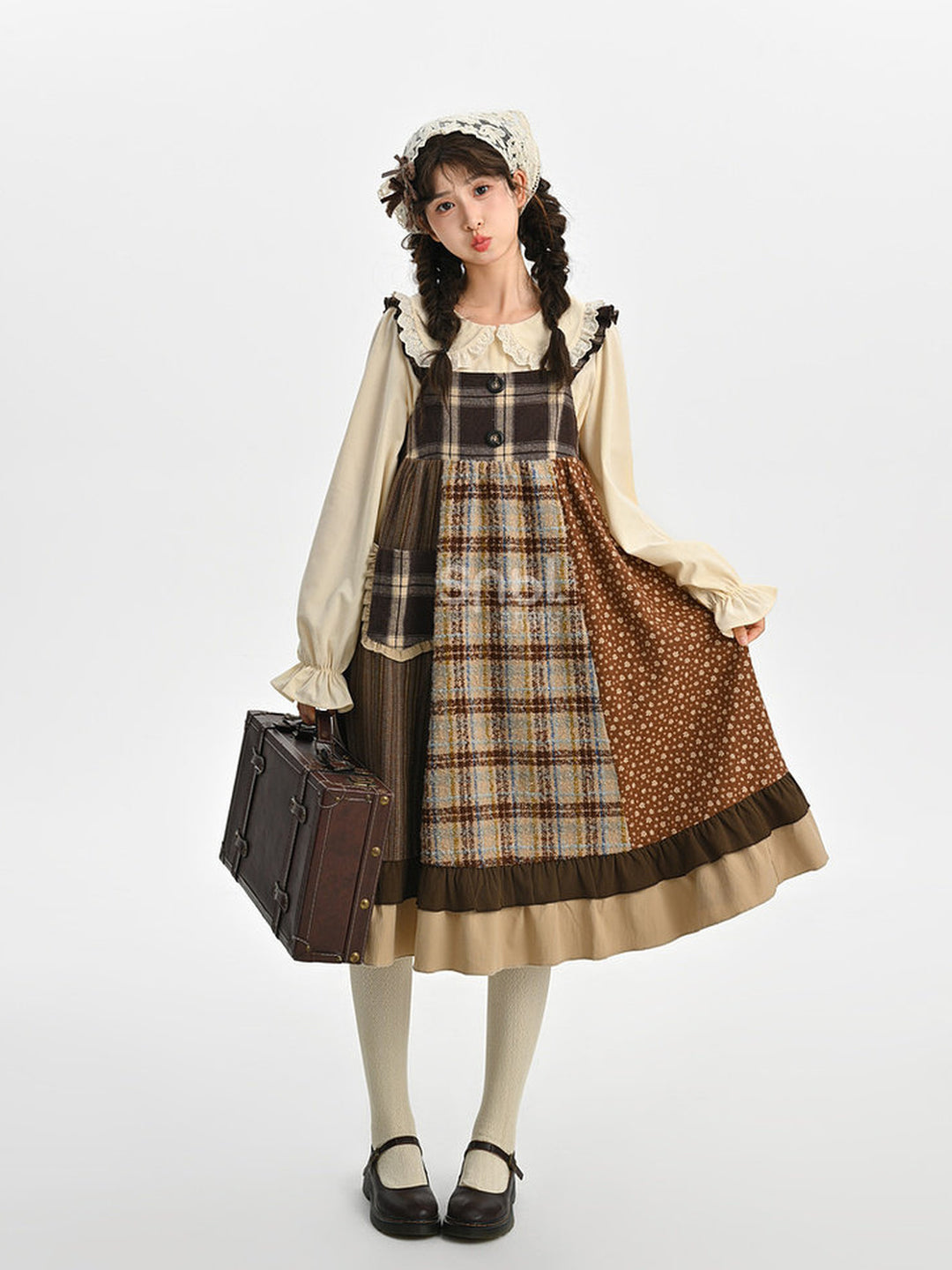 Mori Kei Patchwork Pinafore Dress