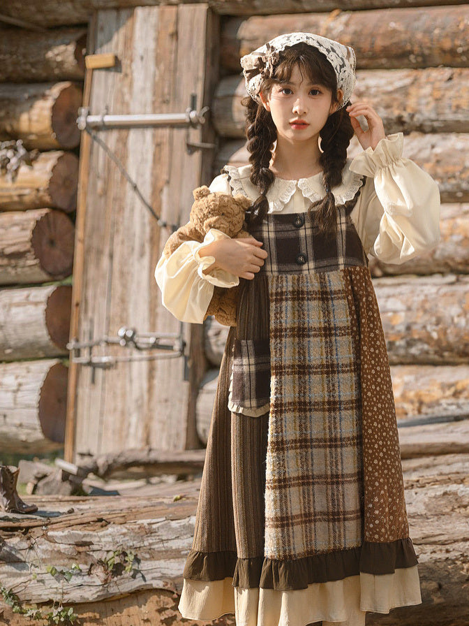 Mori Kei Patchwork Pinafore Dress