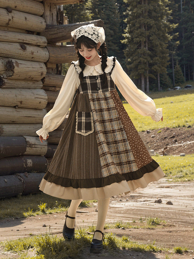 Mori Kei Patchwork Pinafore Dress