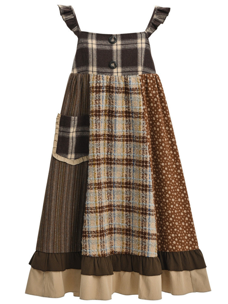 Mori Kei Patchwork Pinafore Dress