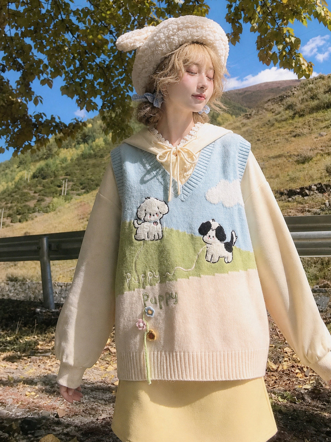 Puppy Meadow Knit Sweater Vest