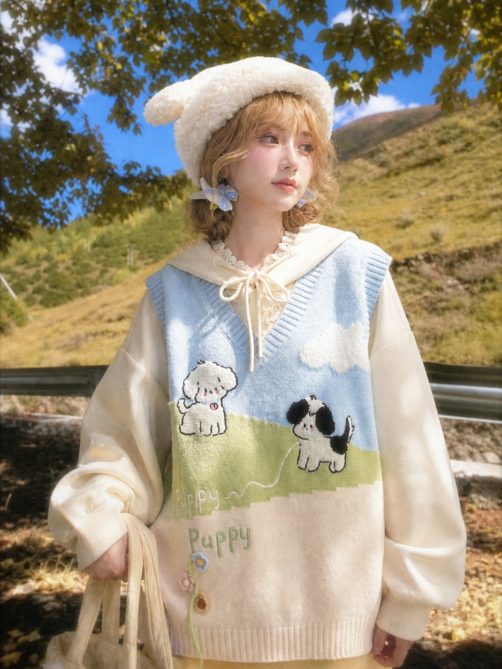 Puppy Meadow Knit Sweater Vest