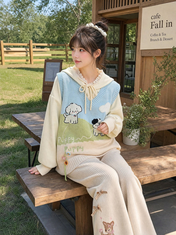 Puppy Meadow Knit Sweater Vest