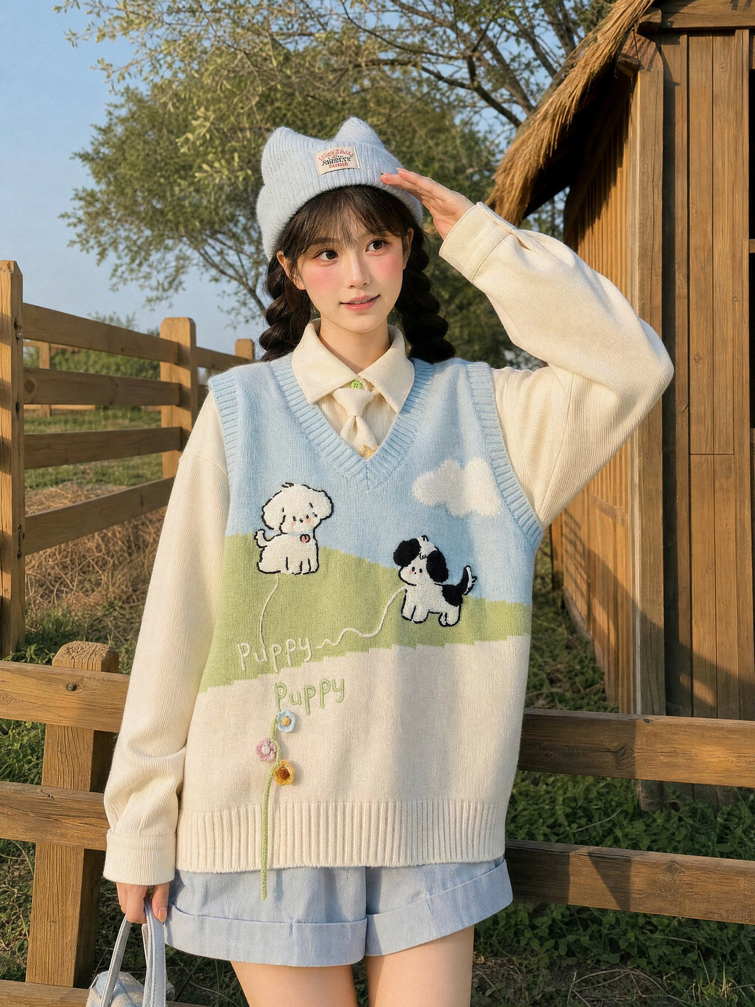 Puppy Meadow Knit Sweater Vest