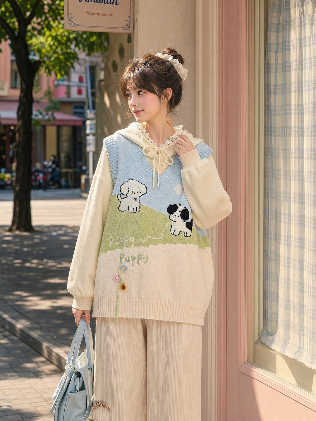Puppy Meadow Knit Sweater Vest
