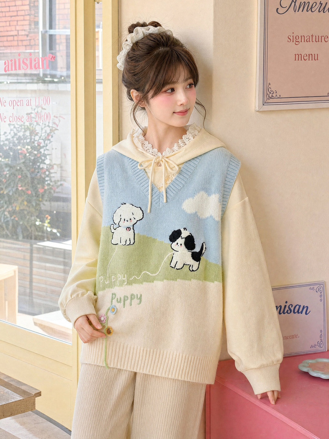 Puppy Meadow Knit Sweater Vest