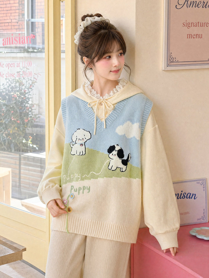 Puppy Meadow Knit Sweater Vest