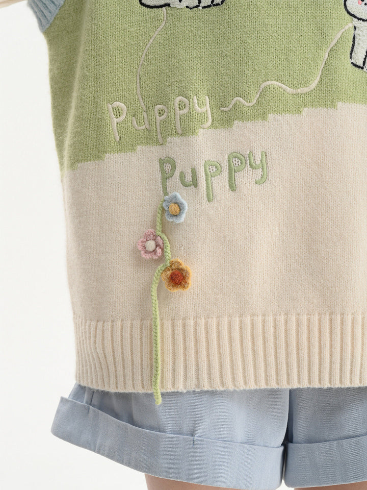 Puppy Meadow Knit Sweater Vest