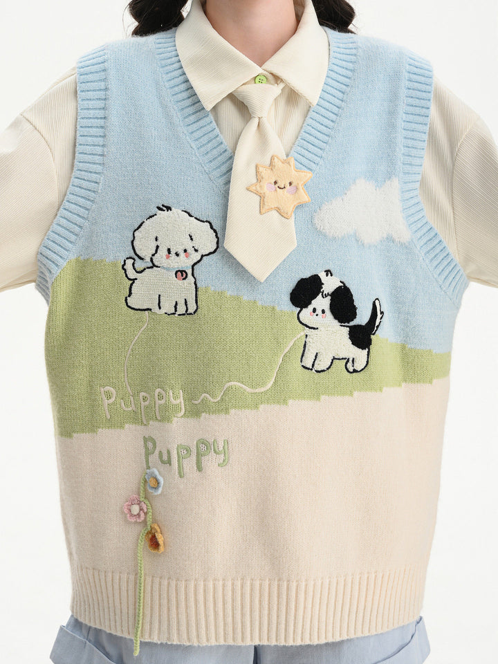 Puppy Meadow Knit Sweater Vest