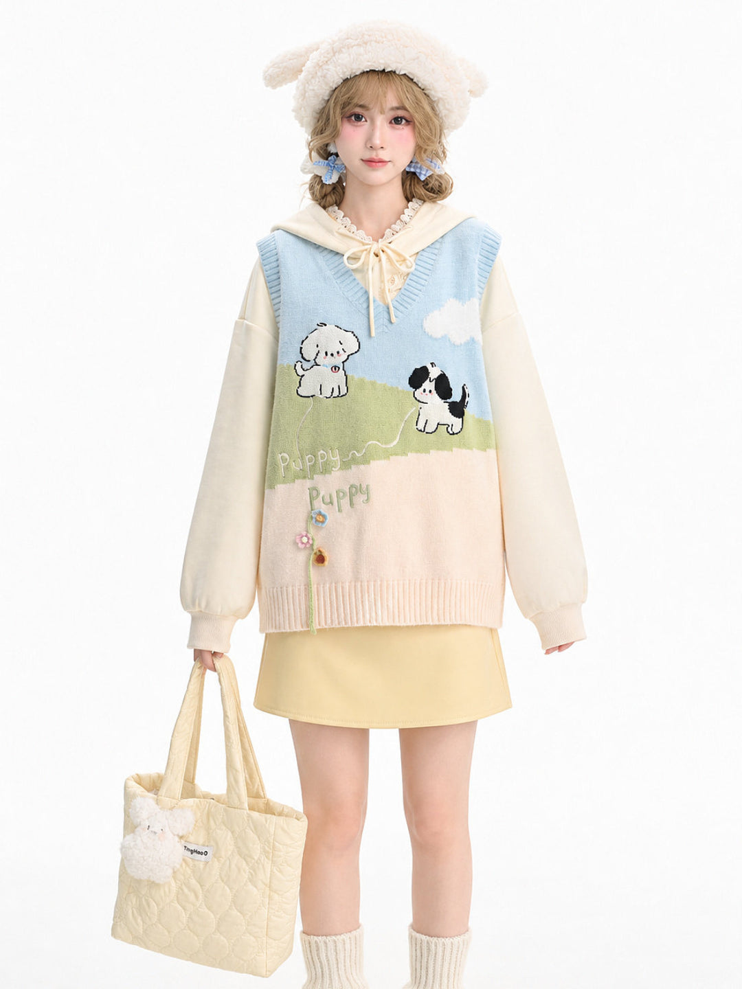 Puppy Meadow Knit Sweater Vest