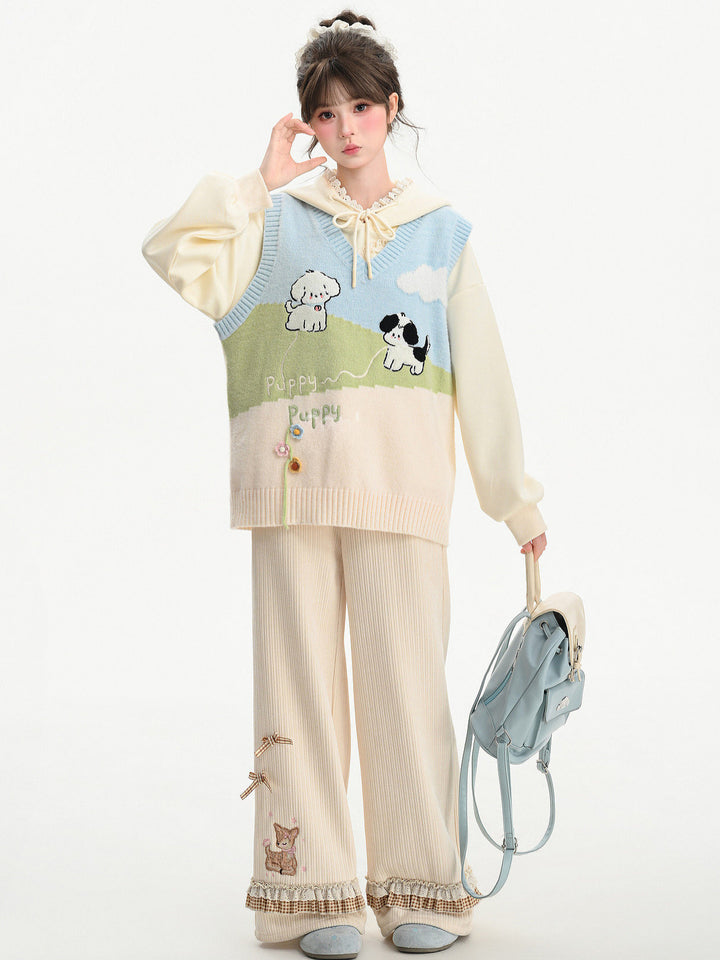 Puppy Meadow Knit Sweater Vest