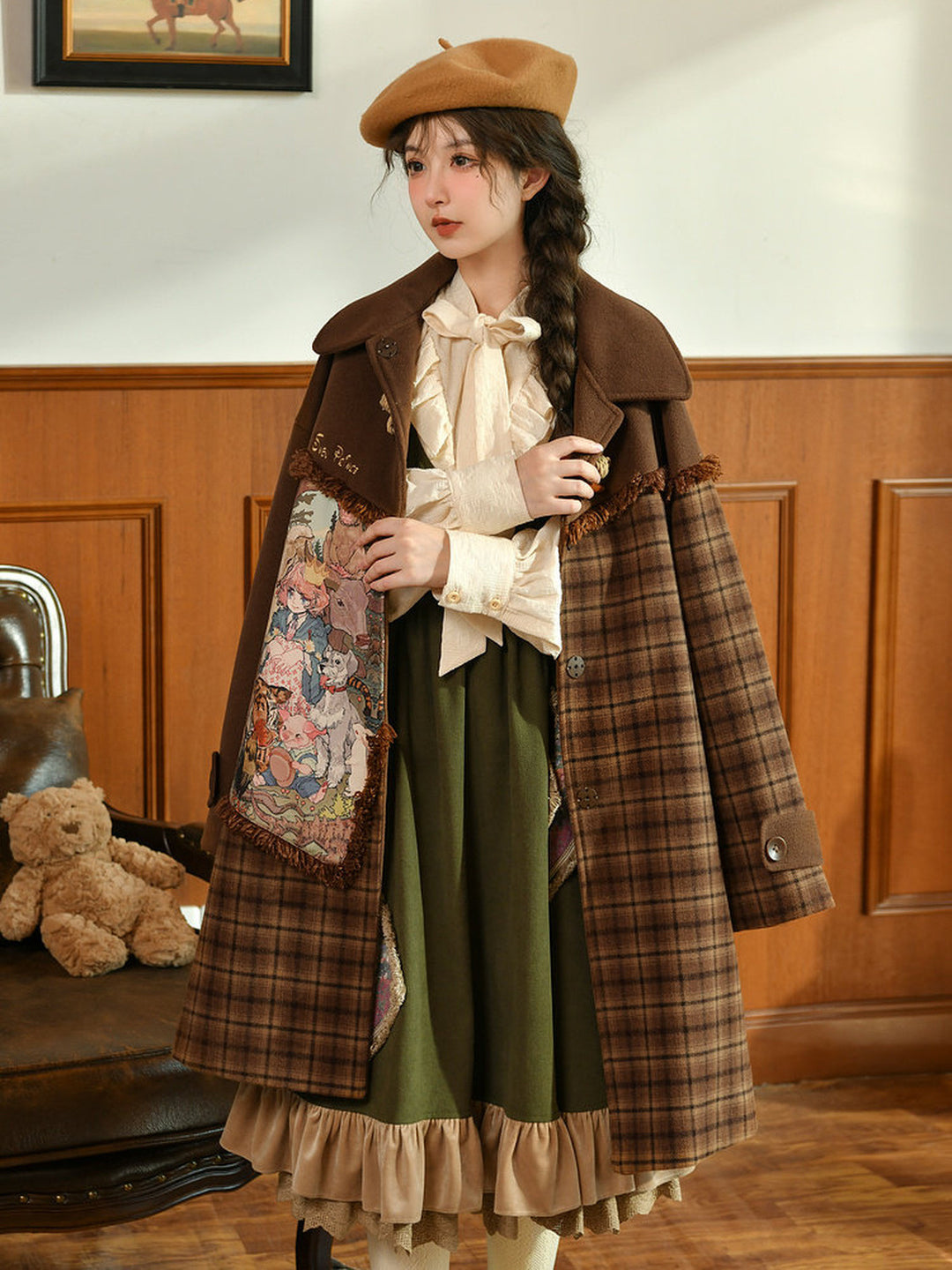 Mori Kei Tapestry Plaid Coat