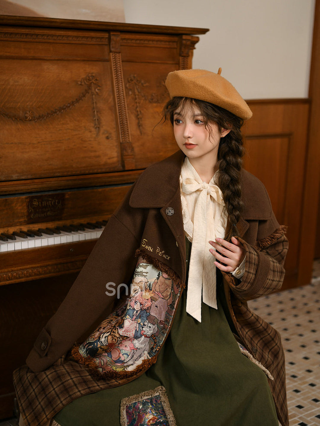 Mori Kei Tapestry Plaid Coat