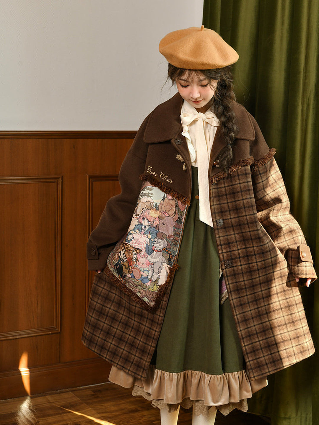 Mori Kei Tapestry Plaid Coat