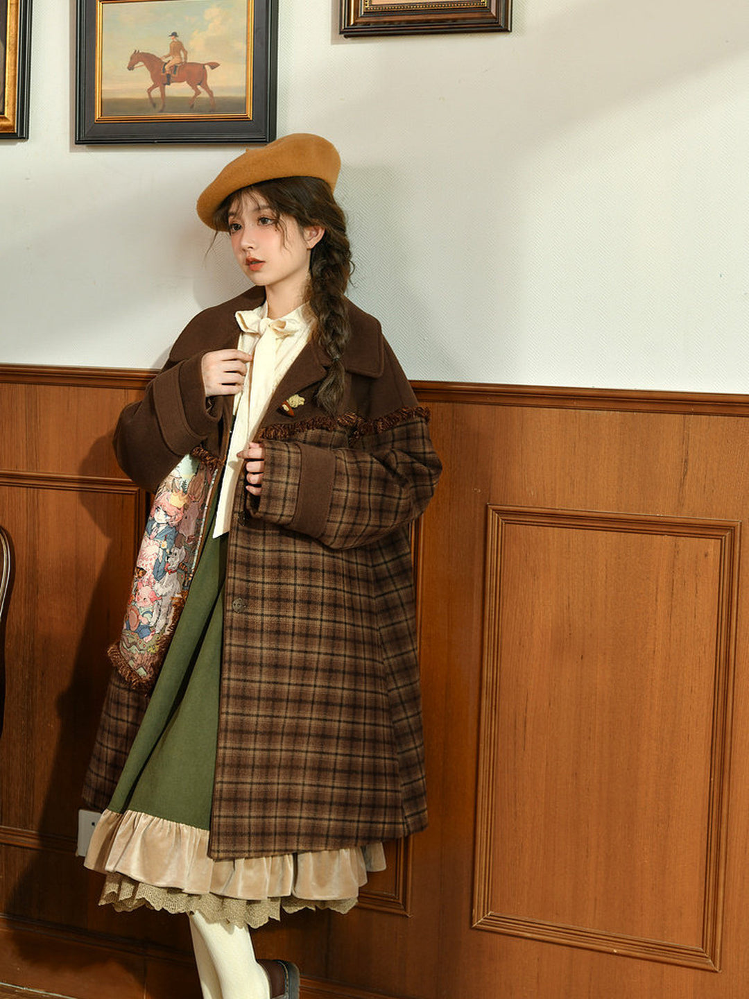 Mori Kei Tapestry Plaid Coat