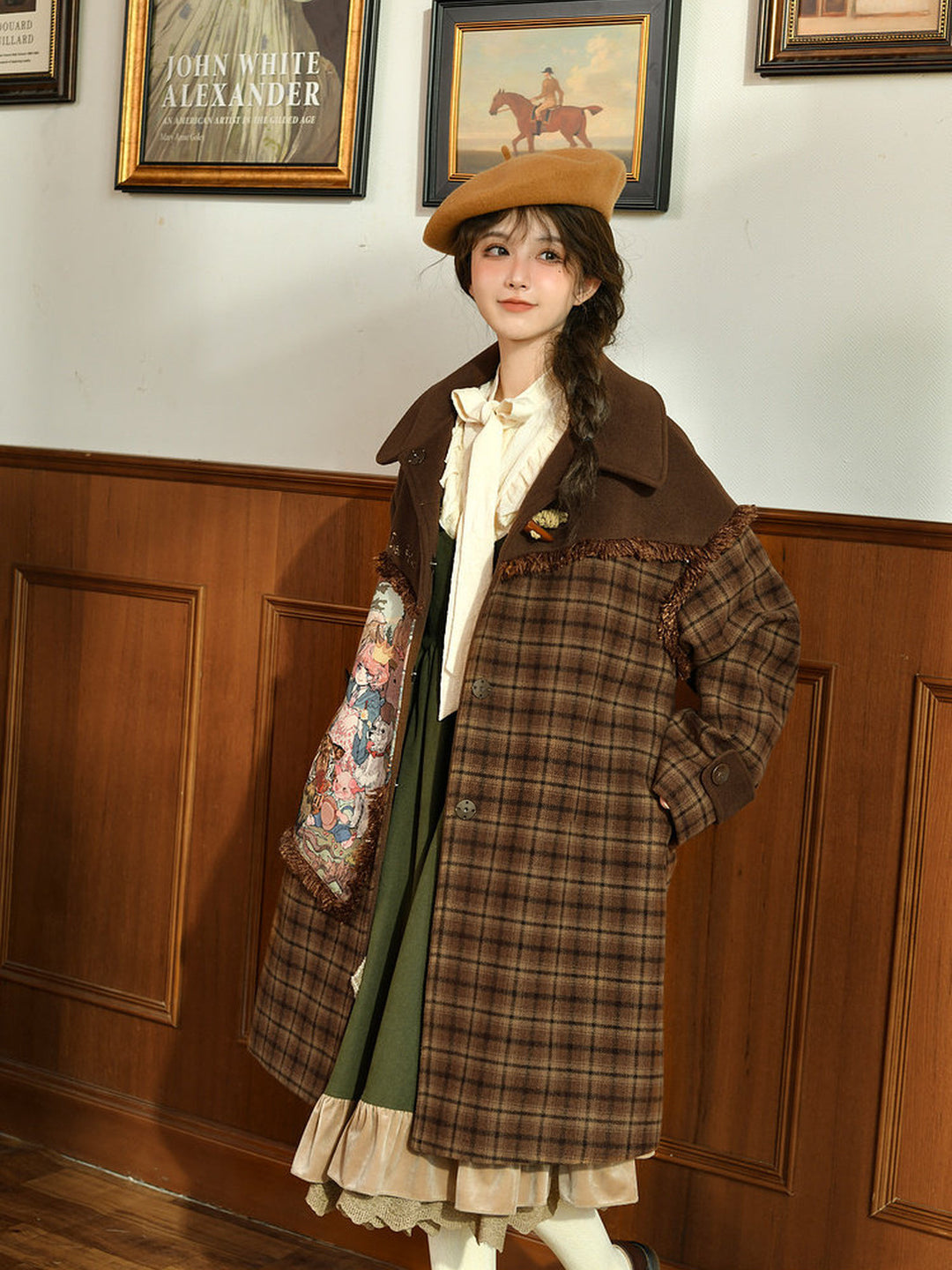 Mori Kei Tapestry Plaid Coat