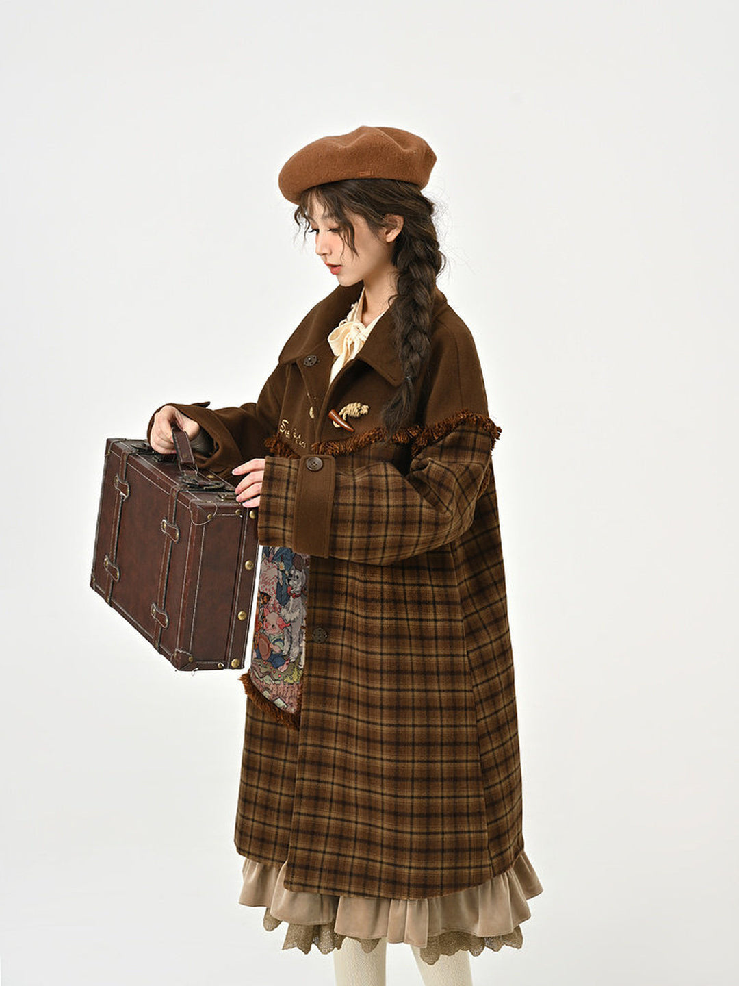 Mori Kei Tapestry Plaid Coat