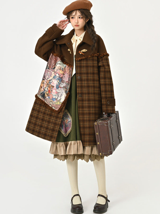 Mori Kei Tapestry Plaid Coat