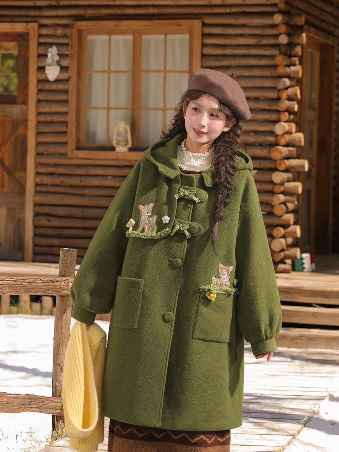 Mori Kei Deer Embroidered Hooded Coat