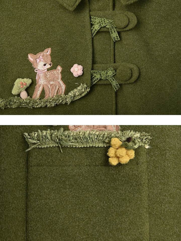 Mori Kei Deer Embroidered Hooded Coat