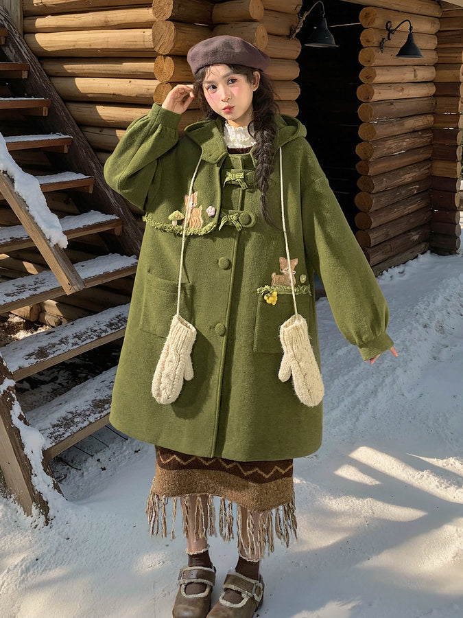 Mori Kei Deer Embroidered Hooded Coat