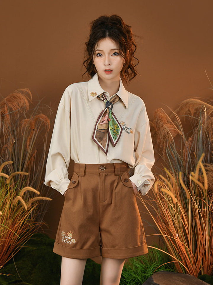 High-Waist Embroidered Cuffed Shorts