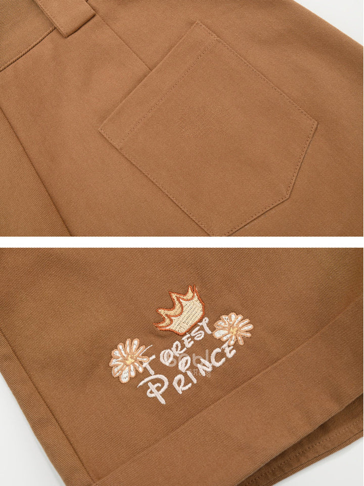 High-Waist Embroidered Cuffed Shorts