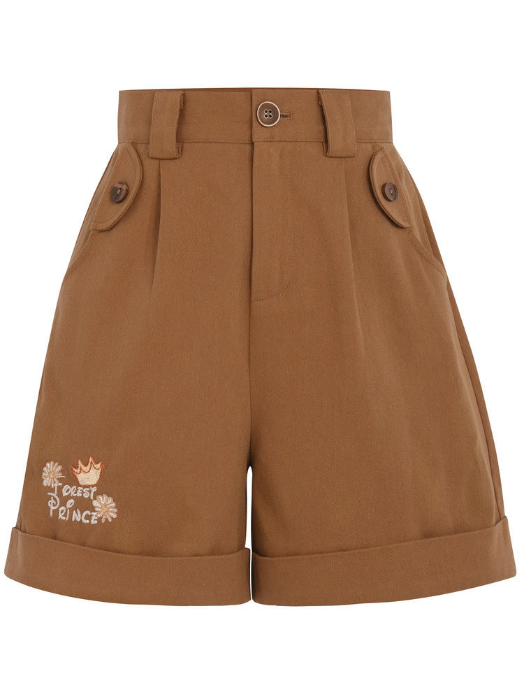 High-Waist Embroidered Cuffed Shorts