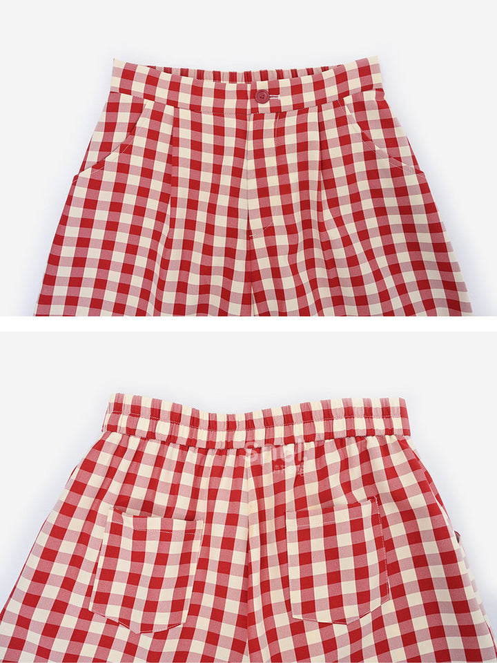 Red Gingham Bear Wide Leg Pants