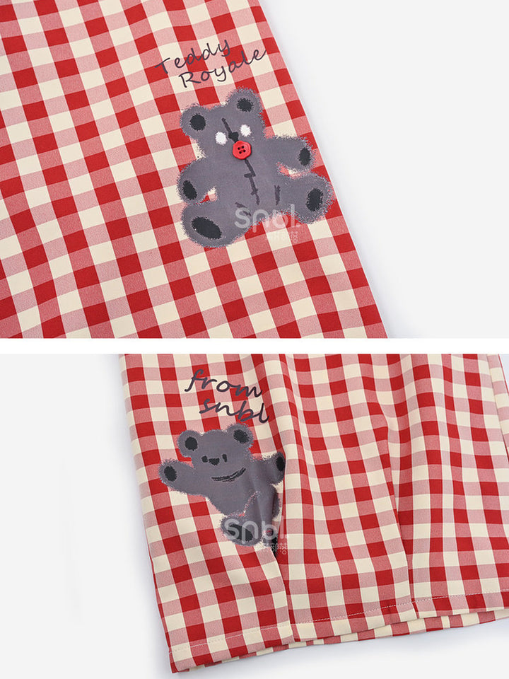 Red Gingham Bear Wide Leg Pants