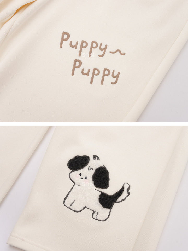 Puppy Appliqué Wide Leg Pants