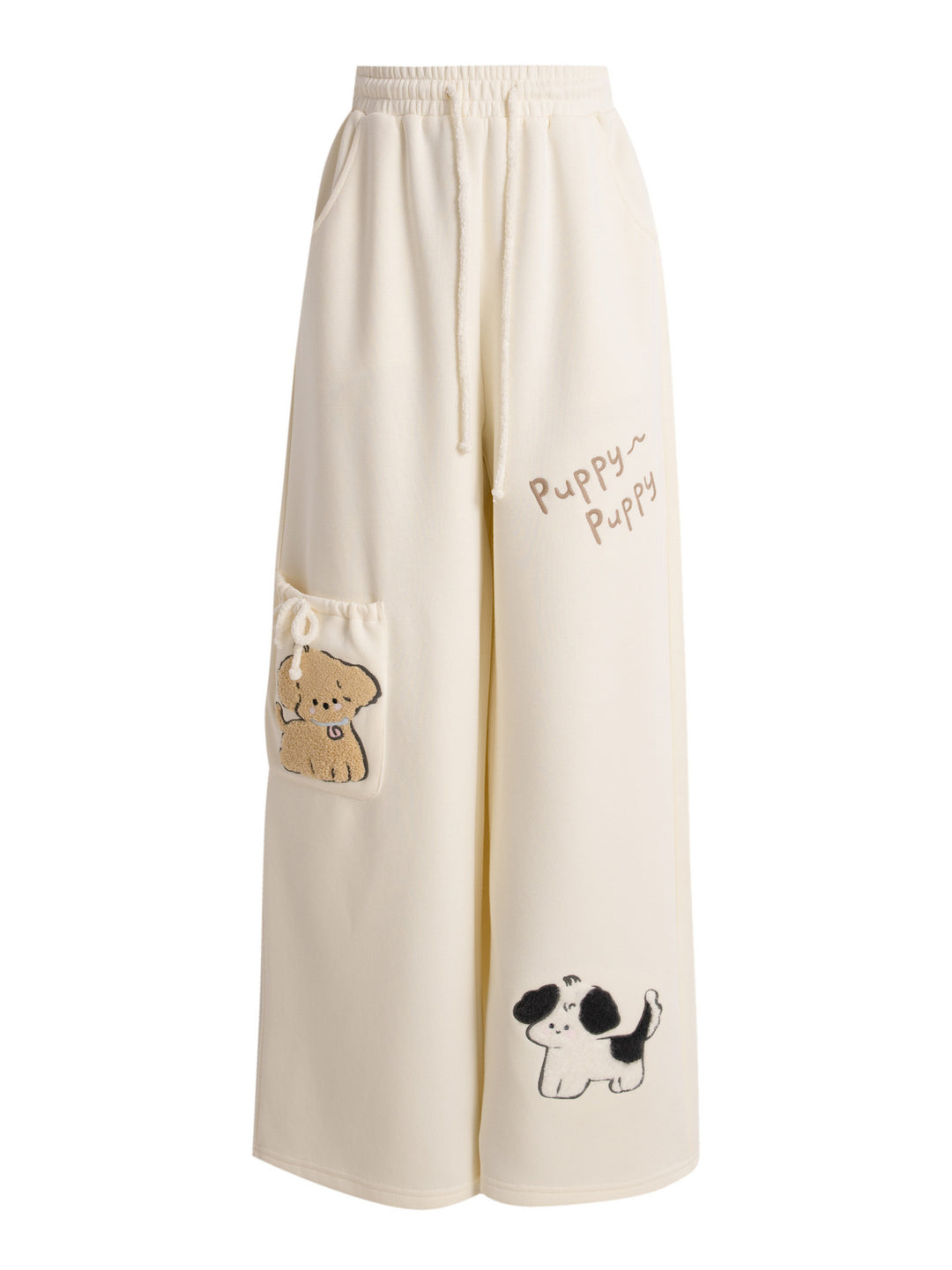 Puppy Appliqué Wide Leg Pants