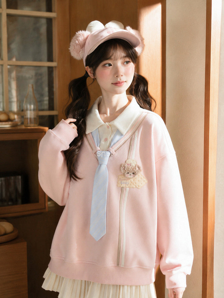 Pink Faux Layered Tie Sweatshirt