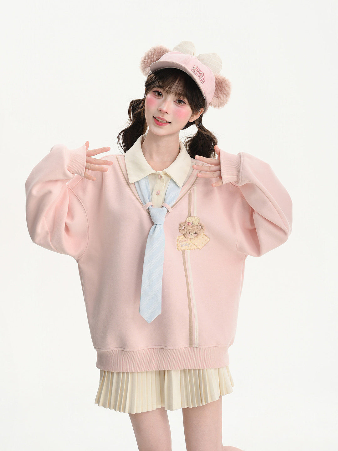 Pink Faux Layered Tie Sweatshirt