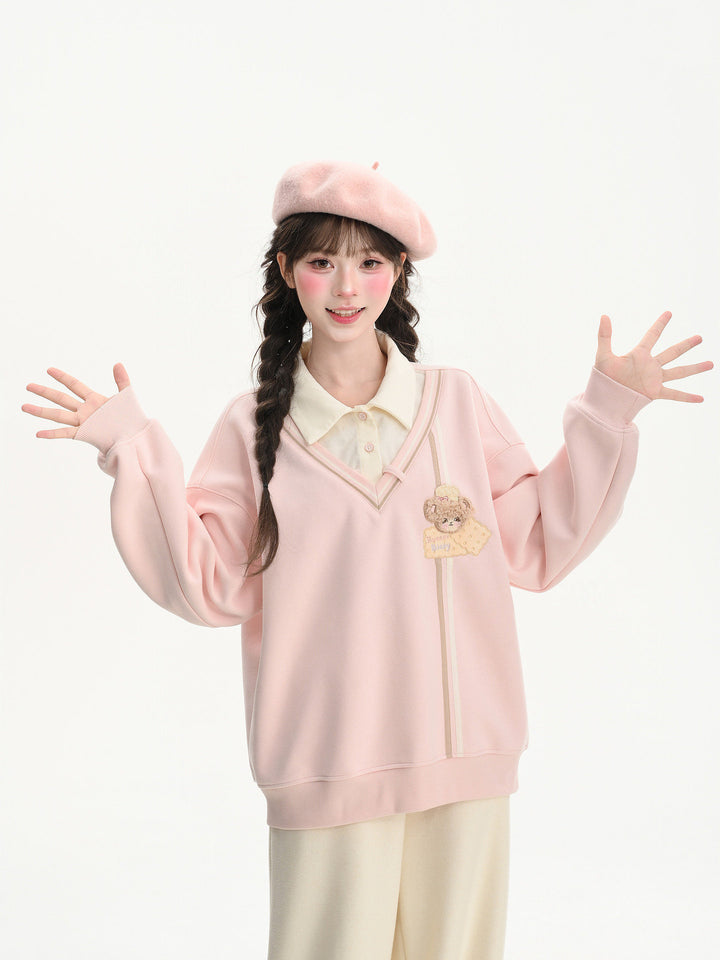 Pink Faux Layered Tie Sweatshirt