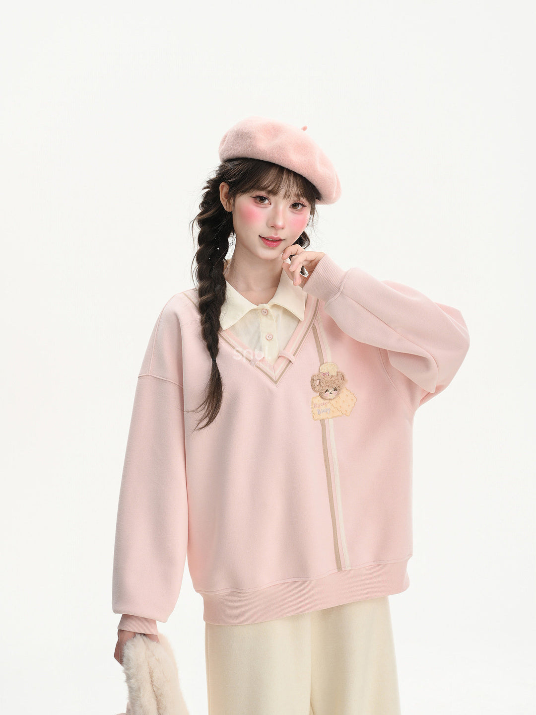 Pink Faux Layered Tie Sweatshirt