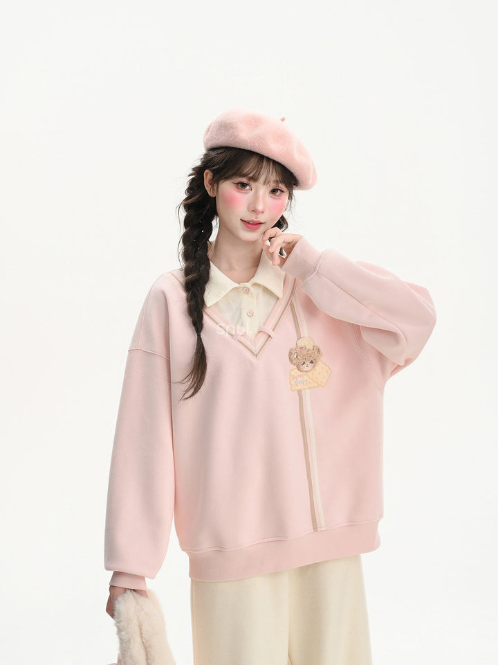Pink Faux Layered Tie Sweatshirt
