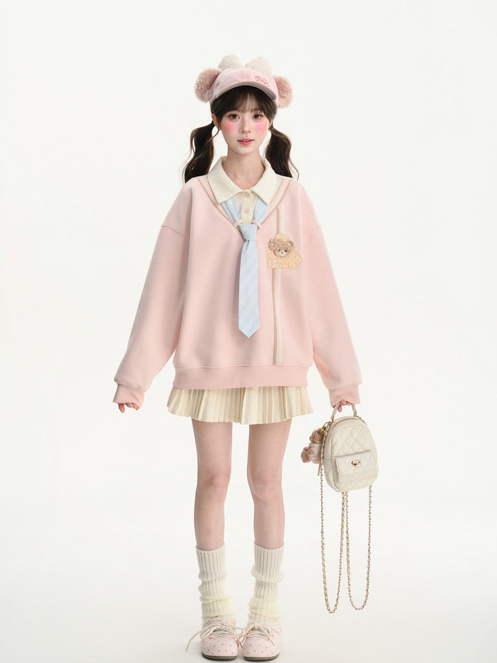 Pink Faux Layered Tie Sweatshirt
