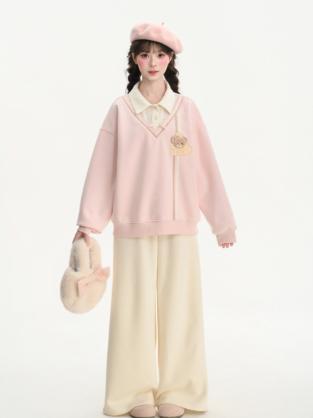 Pink Faux Layered Tie Sweatshirt