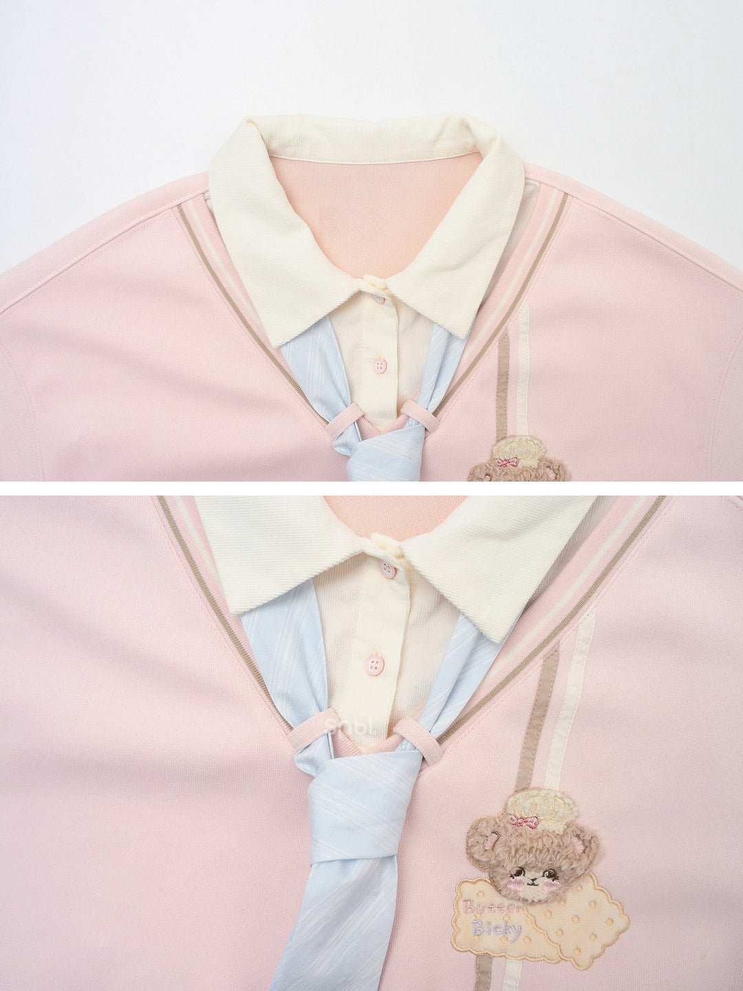 Pink Faux Layered Tie Sweatshirt