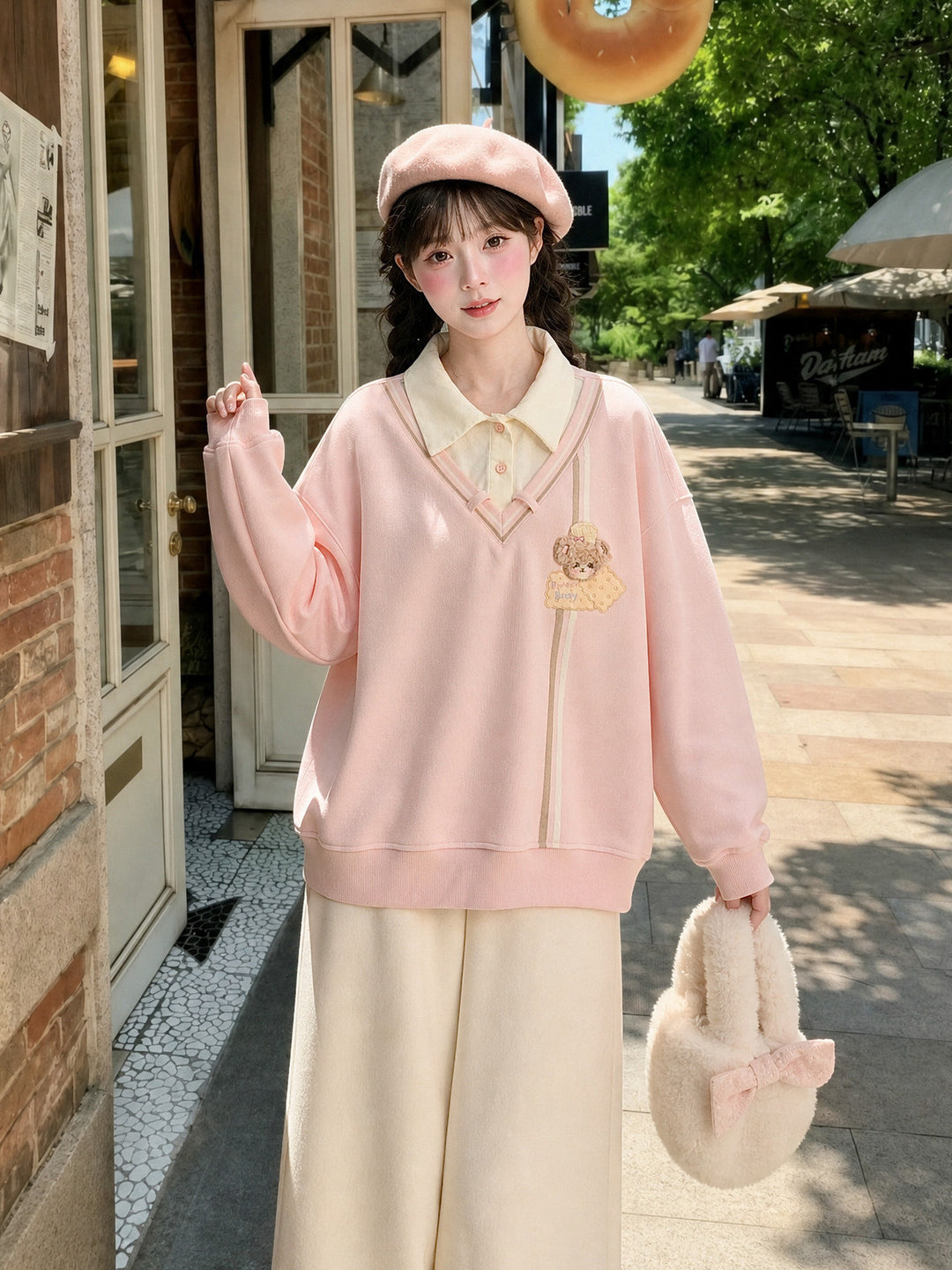 Pink Faux Layered Tie Sweatshirt
